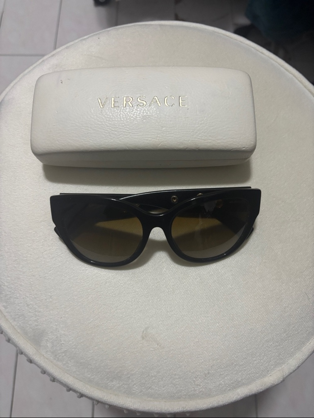 Versace Black Cat-Eye Sunglasses with Brown Gradient Lenses